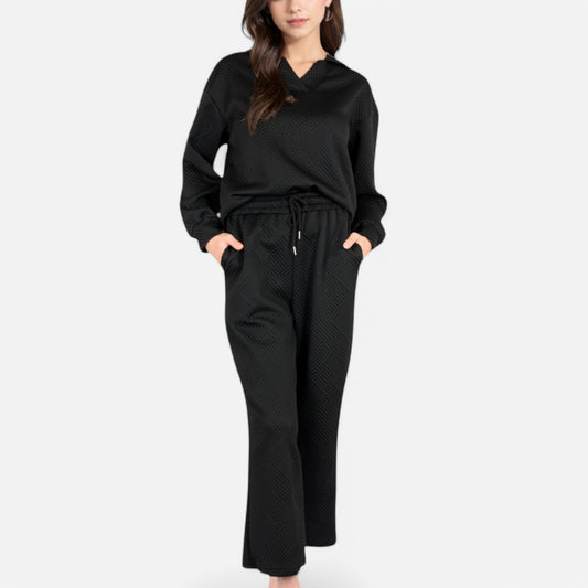 Women's Long Sleeve Pullover and Wide Leg Pants Lounge Set