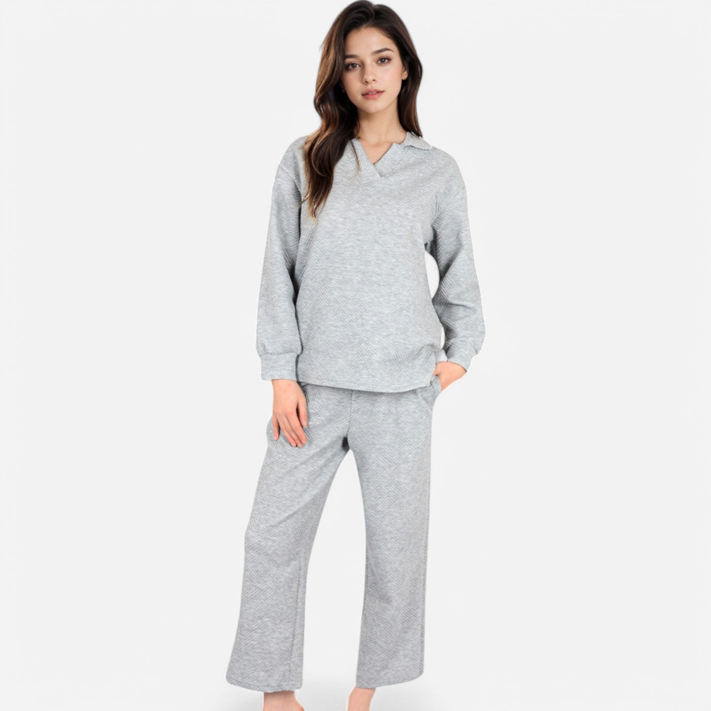 Women's Long Sleeve Pullover and Wide Leg Pants Lounge Set
