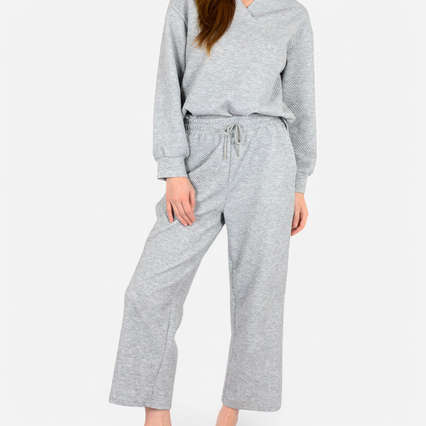 Women's Long Sleeve Pullover and Wide Leg Pants Lounge Set