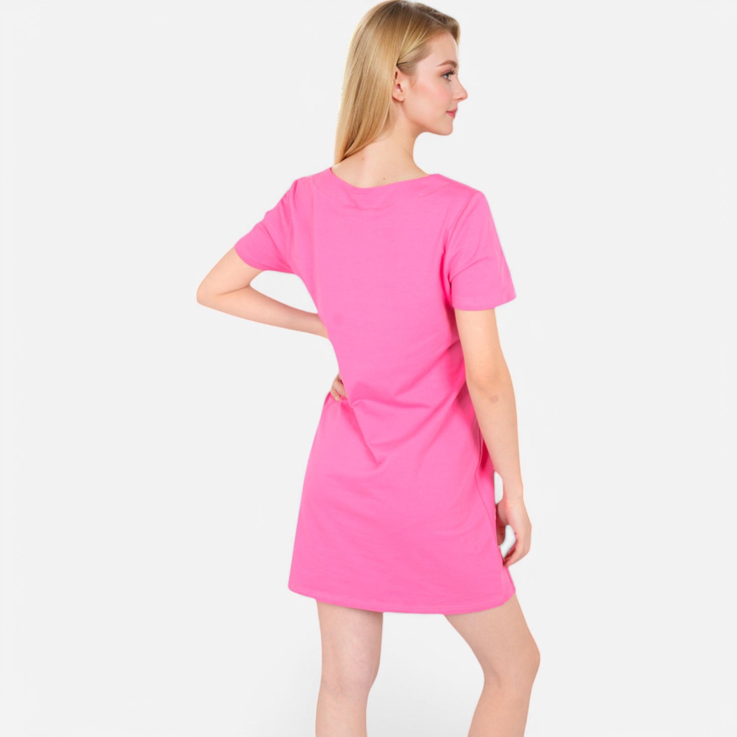 Women's Square Neck Short Sleeve Shift Dress with Front Pockets