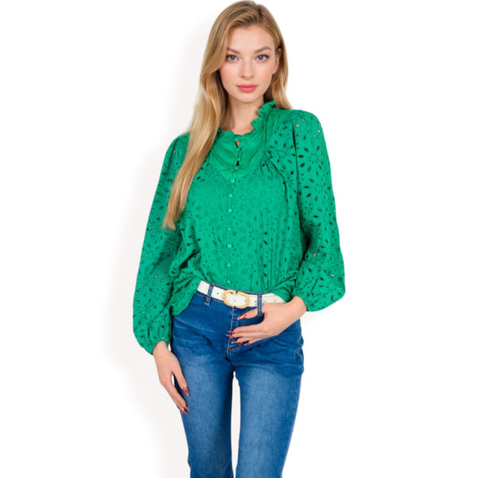 Long Sleeve Floral Print Blouse with Ruffled High Neck