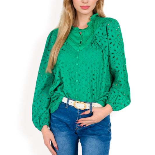 Long Sleeve Floral Print Blouse with Ruffled High Neck