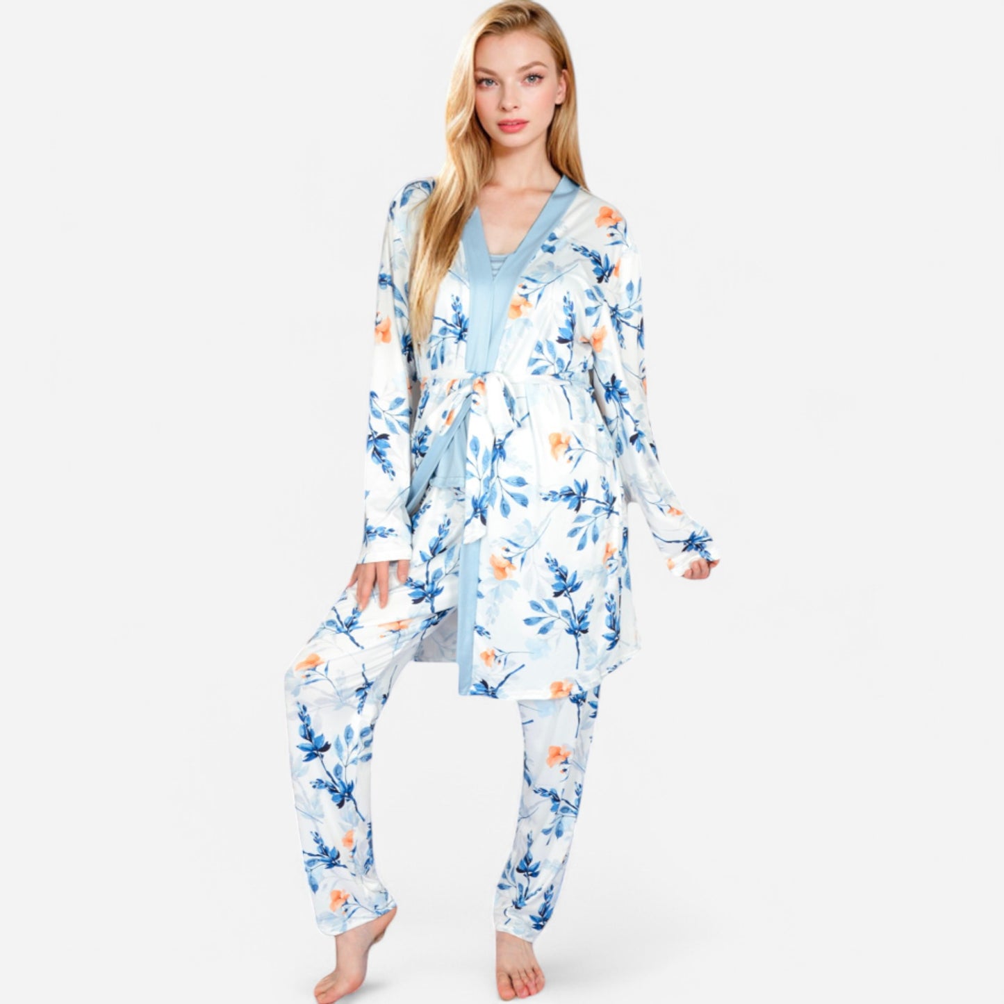 Lounge Women's Floral Print 3-Piece Pajama Set with Long Cardigan