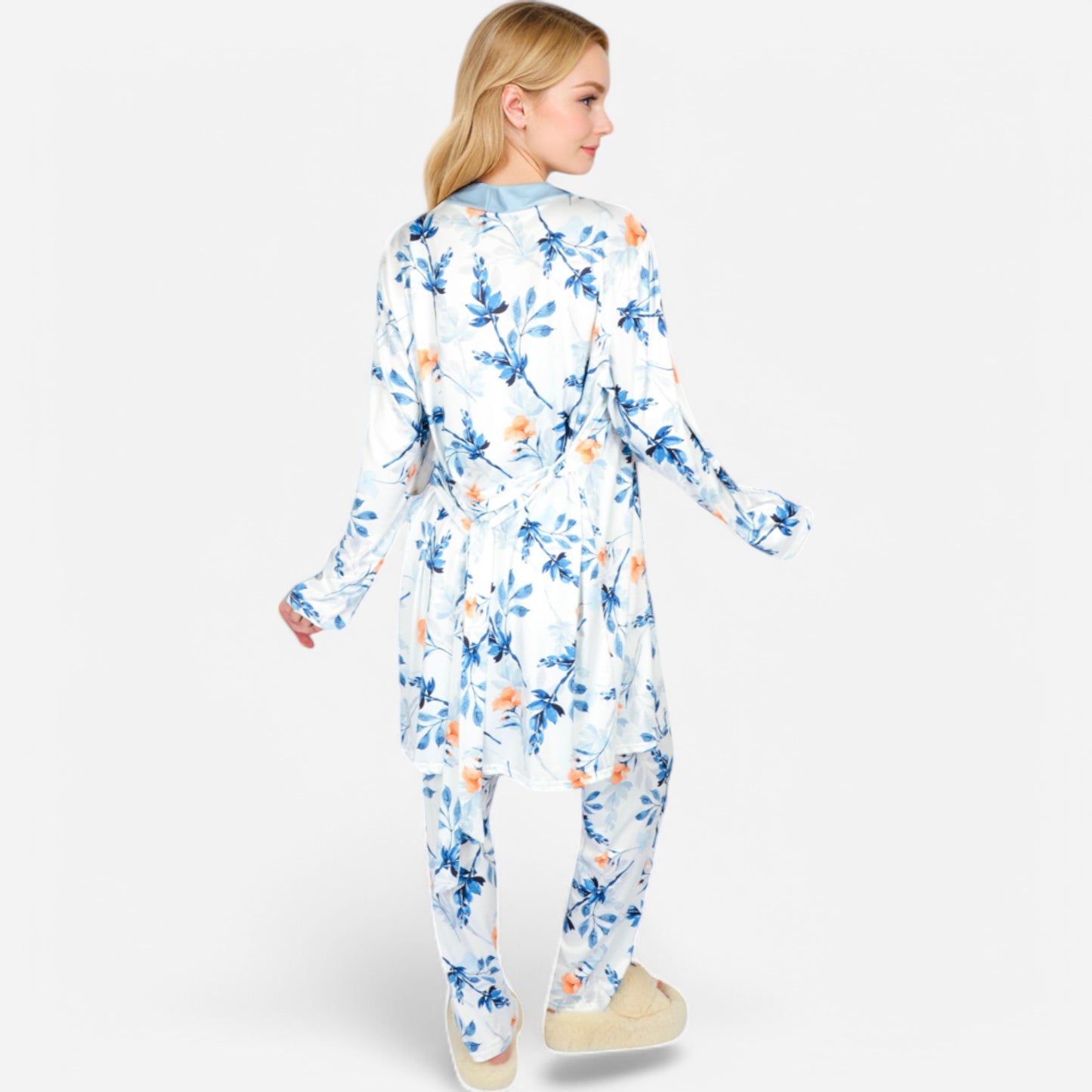Lounge Women's Floral Print 3-Piece Pajama Set with Long Cardigan
