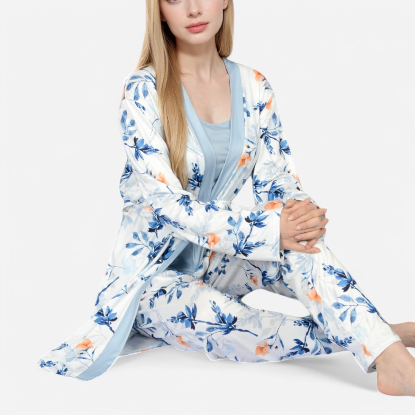 Lounge Women's Floral Print 3-Piece Pajama Set with Long Cardigan