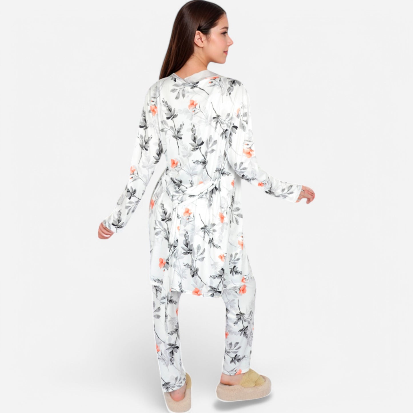 Lounge Women's Floral Print 3-Piece Pajama Set with Long Cardigan