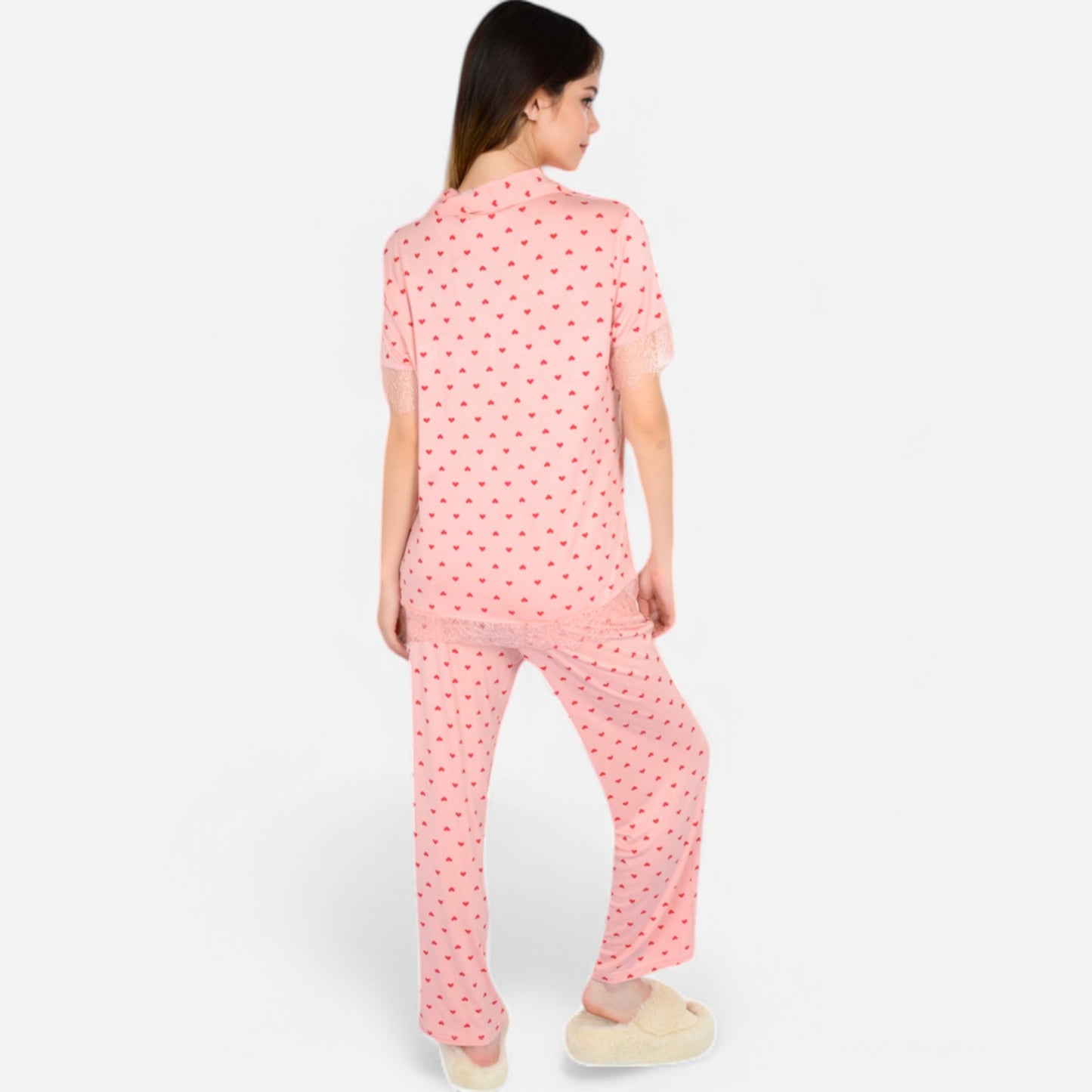 Lounge Women's Polka Dot Short Sleeve Button-Up Pajama Set with Pocket Detail