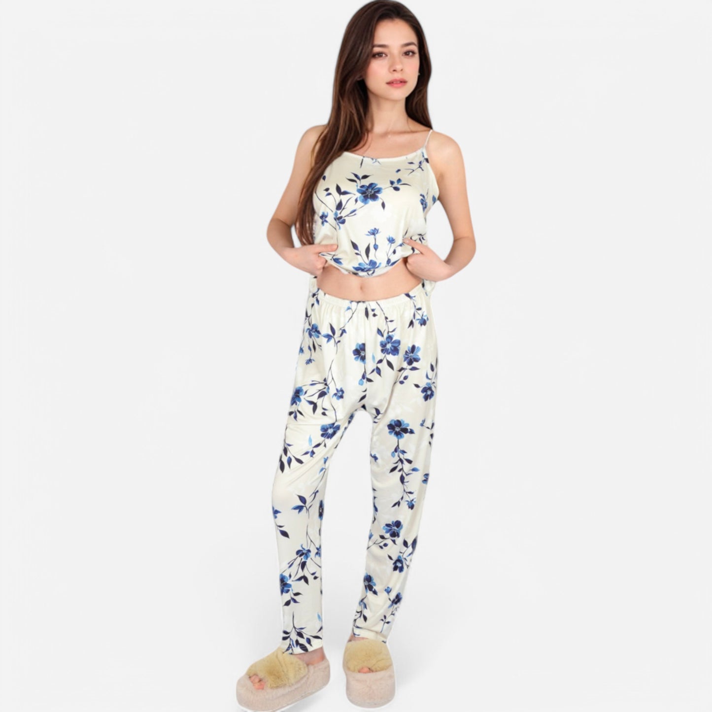 Lounge Women's Floral Print 3-Piece Pajama Set with Long Cardigan and Elastic Waist Pants