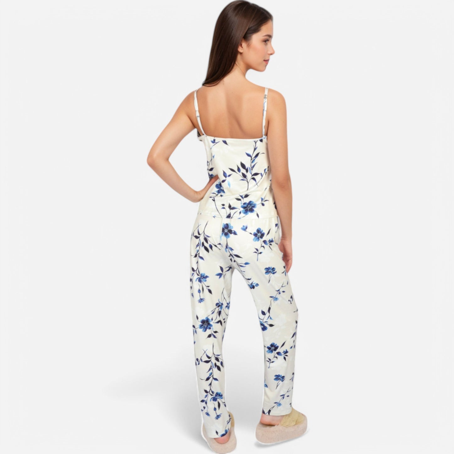 Lounge Women's Floral Print 3-Piece Pajama Set with Long Cardigan and Elastic Waist Pants