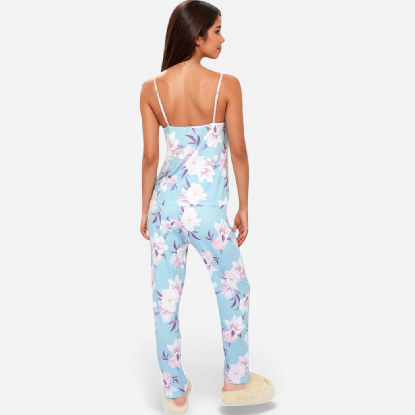 Lounge Women's Floral Print 3-Piece Pajama Set with Long Cardigan and Elastic Waist Pants