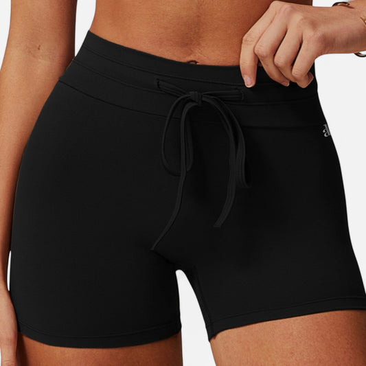High Waist Athletic Shorts with Adjustable Drawstring