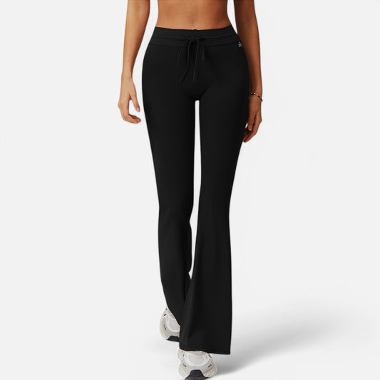 High Waist Flare Athletic Pants with Drawstring Waist