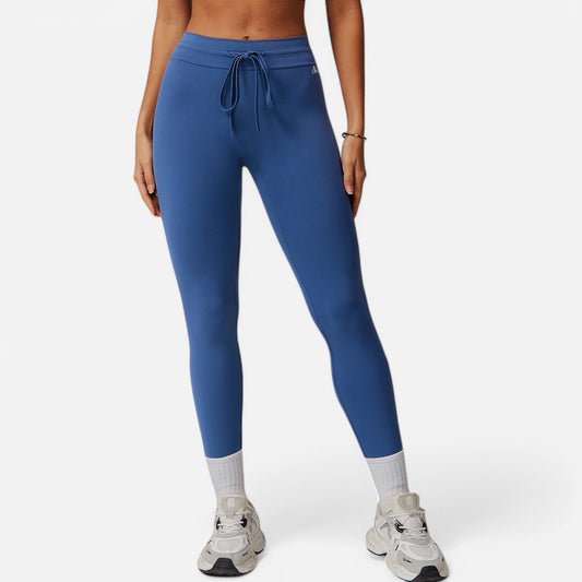 High Waist Drawstring Leggings with Stretchy Fit - Large, Black