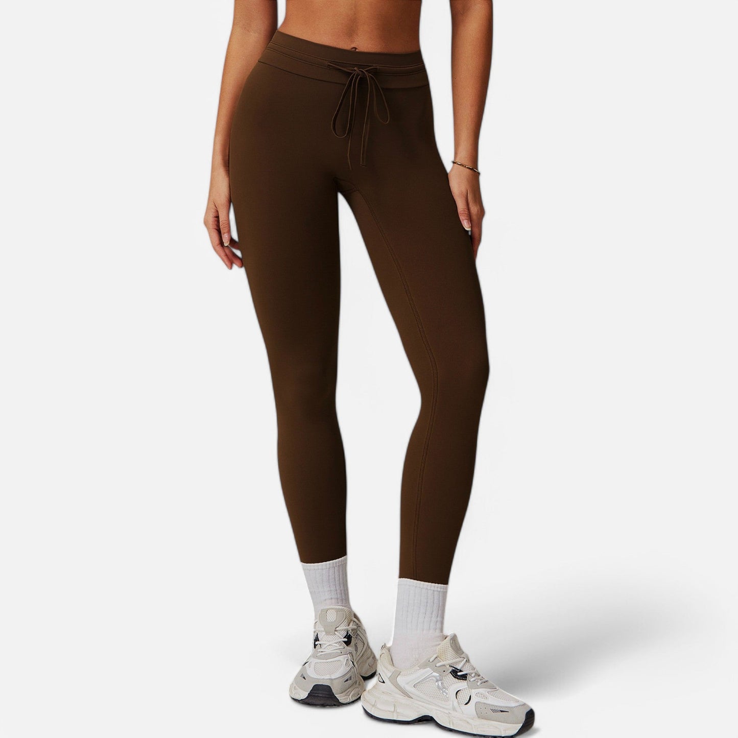 High Waist Drawstring Leggings with Stretchy Fit - Large, Black