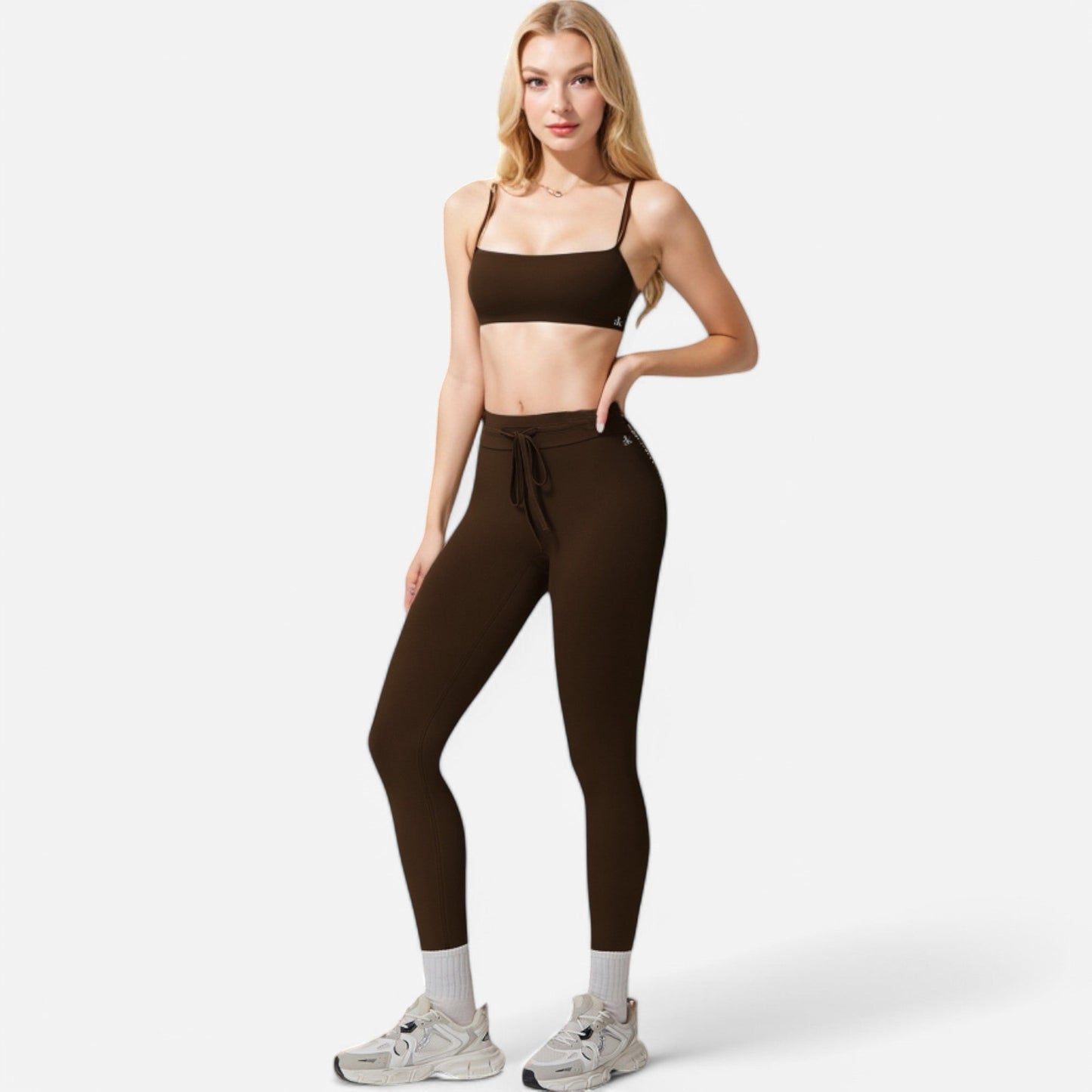 High Waist Drawstring Leggings with Stretchy Fit - Large, Black