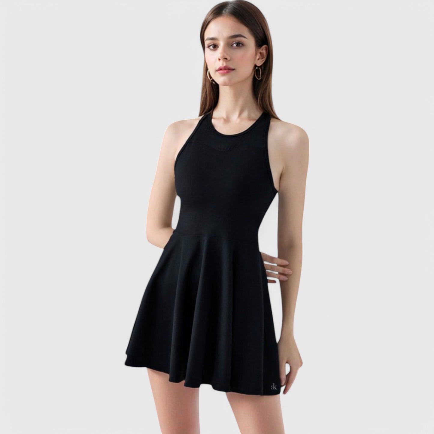 Women's High Neck Flowy Athletic Dress with Built-In Shorts