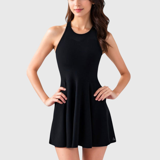 Women's High Neck Flowy Athletic Dress with Built-In Shorts
