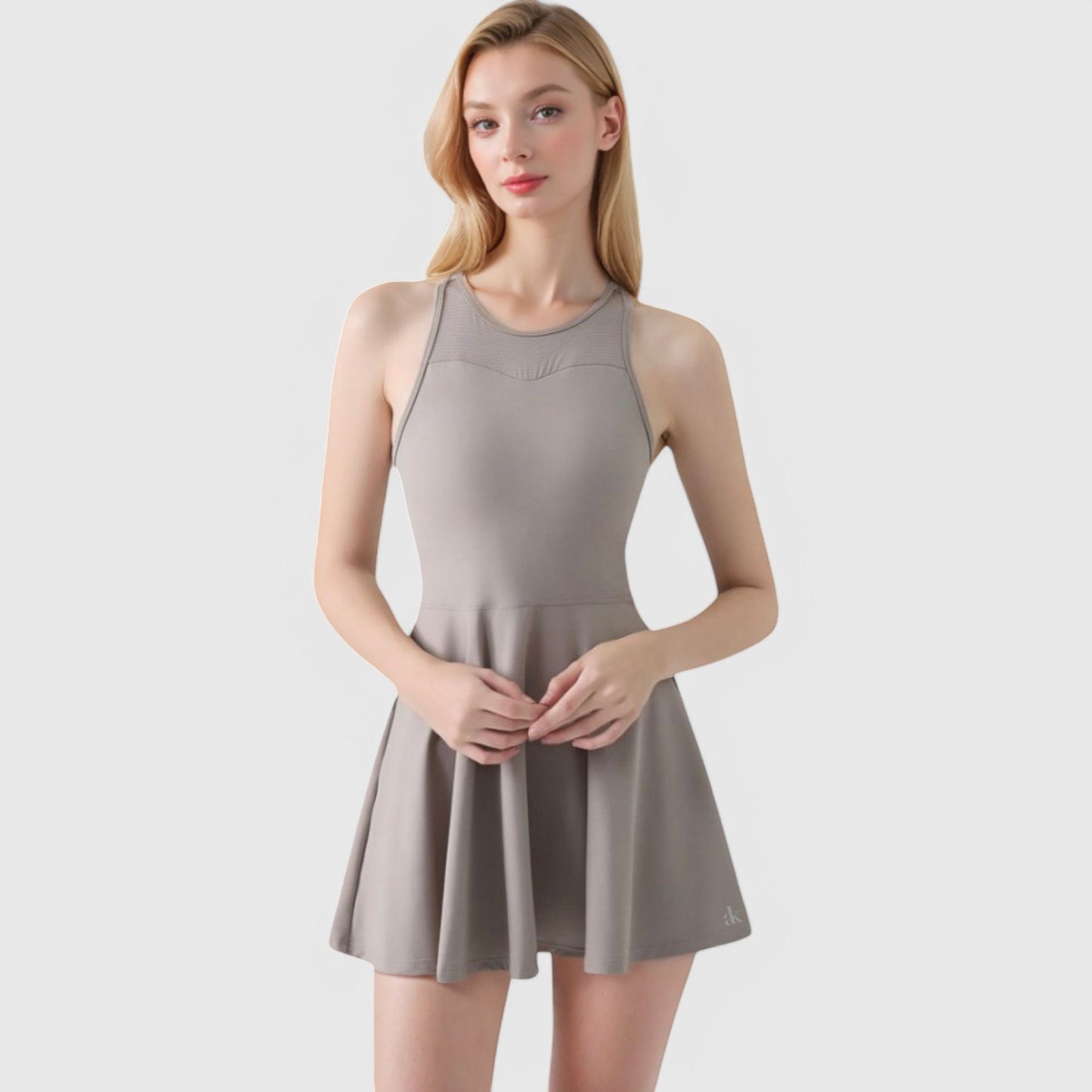 Women's High Neck Flowy Athletic Dress with Built-In Shorts