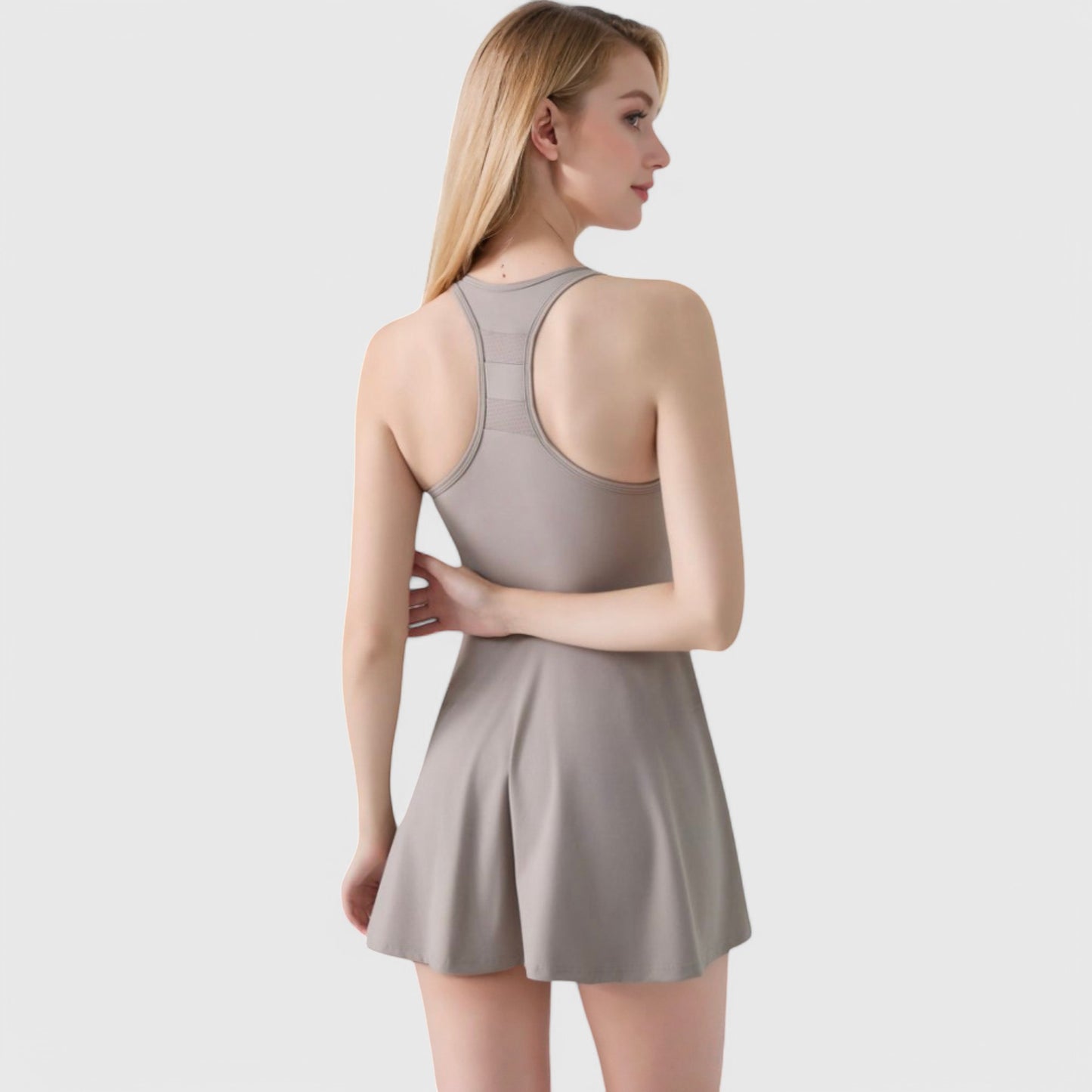 Women's High Neck Flowy Athletic Dress with Built-In Shorts
