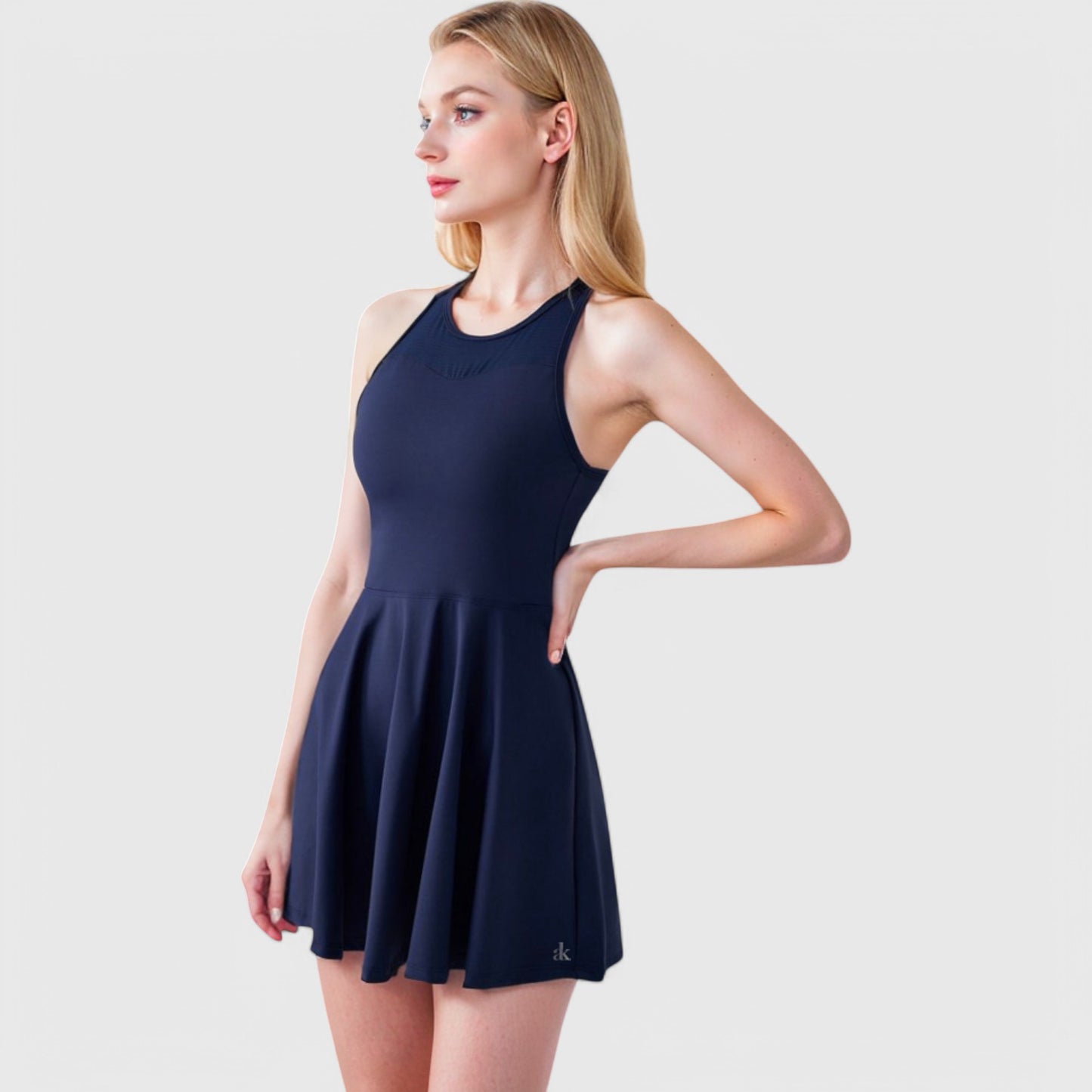Women's High Neck Flowy Athletic Dress with Built-In Shorts