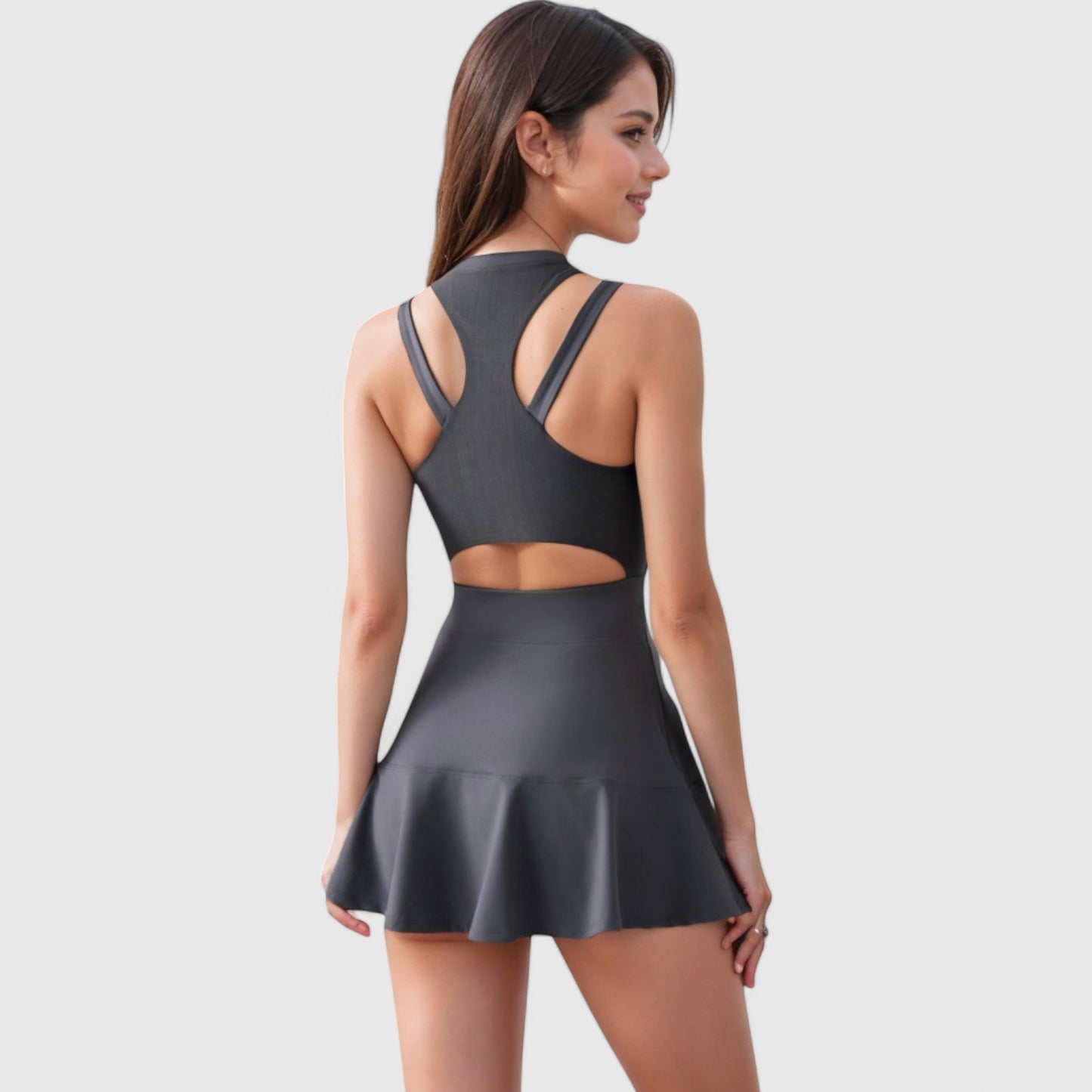Women's Racerback Flowy Athletic Dress with Built-In Shorts