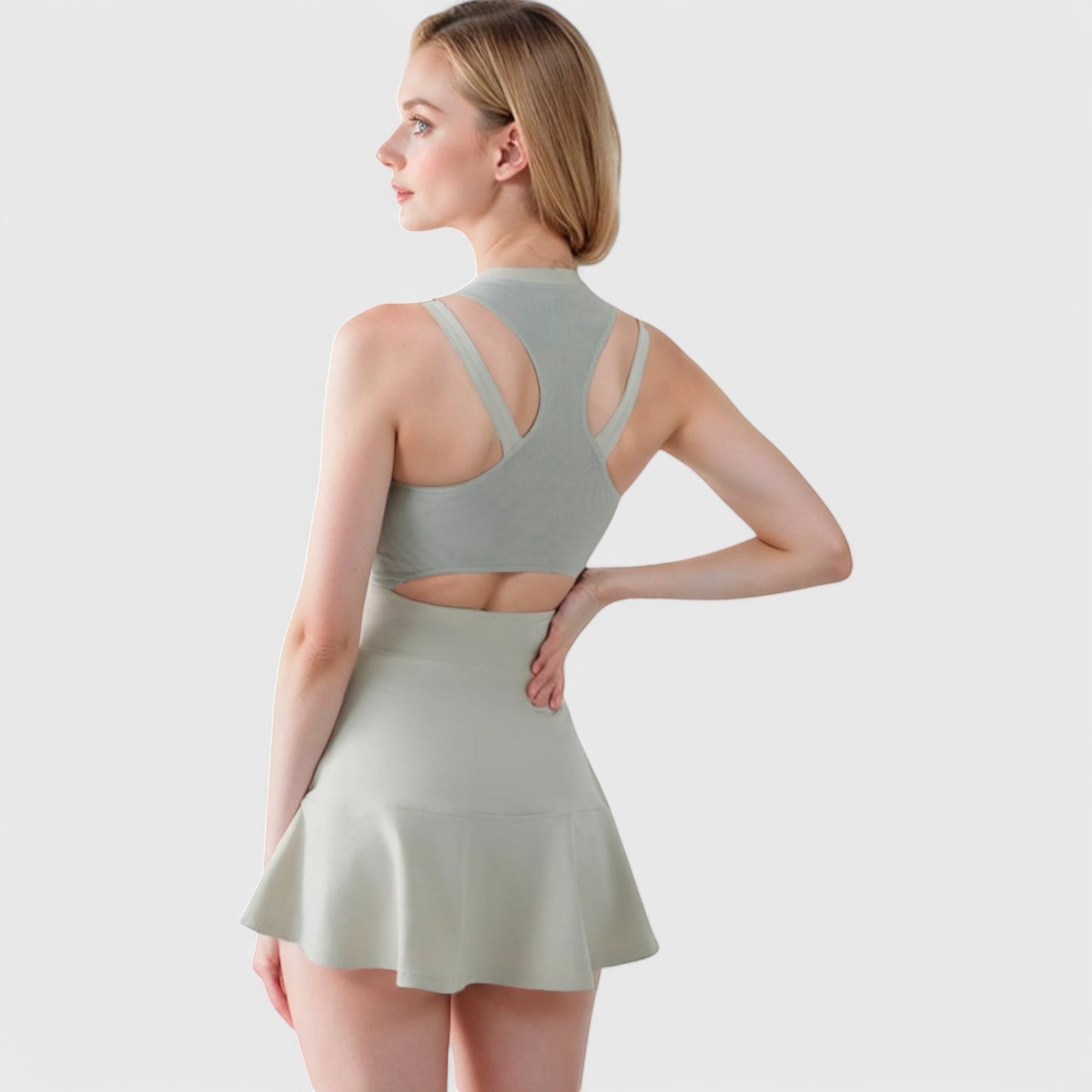 Women's Racerback Flowy Athletic Dress with Built-In Shorts