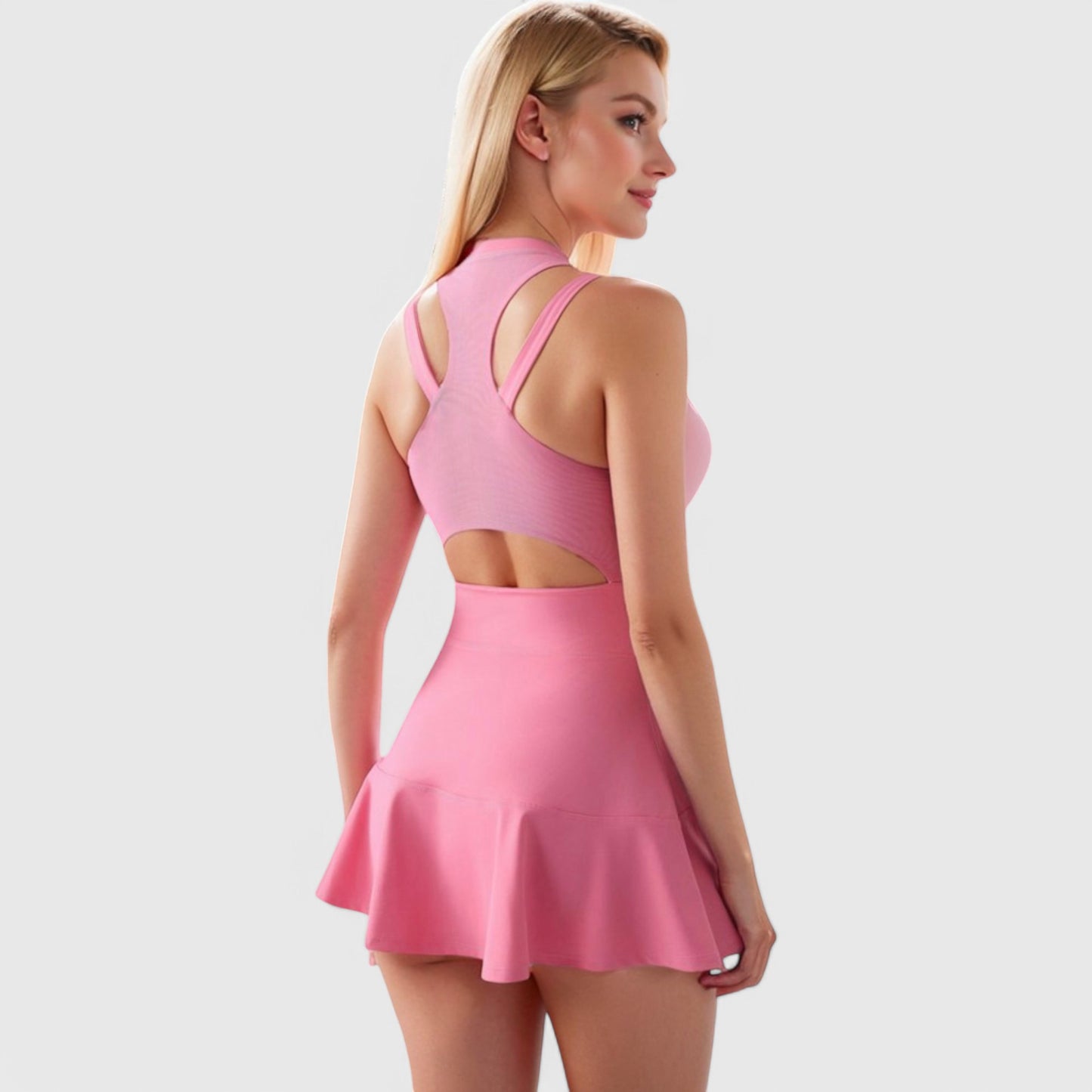 Women's Racerback Flowy Athletic Dress with Built-In Shorts