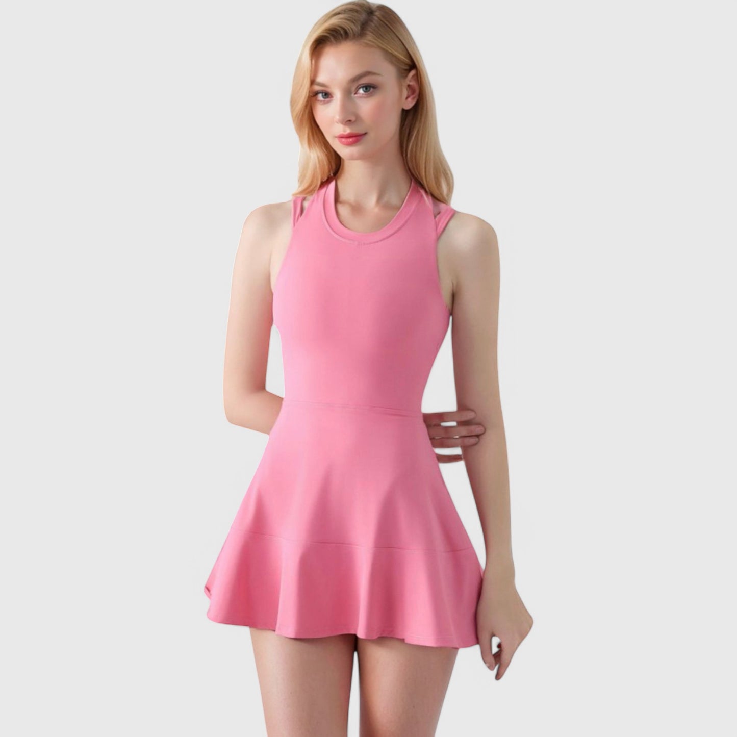 Women's Racerback Flowy Athletic Dress with Built-In Shorts