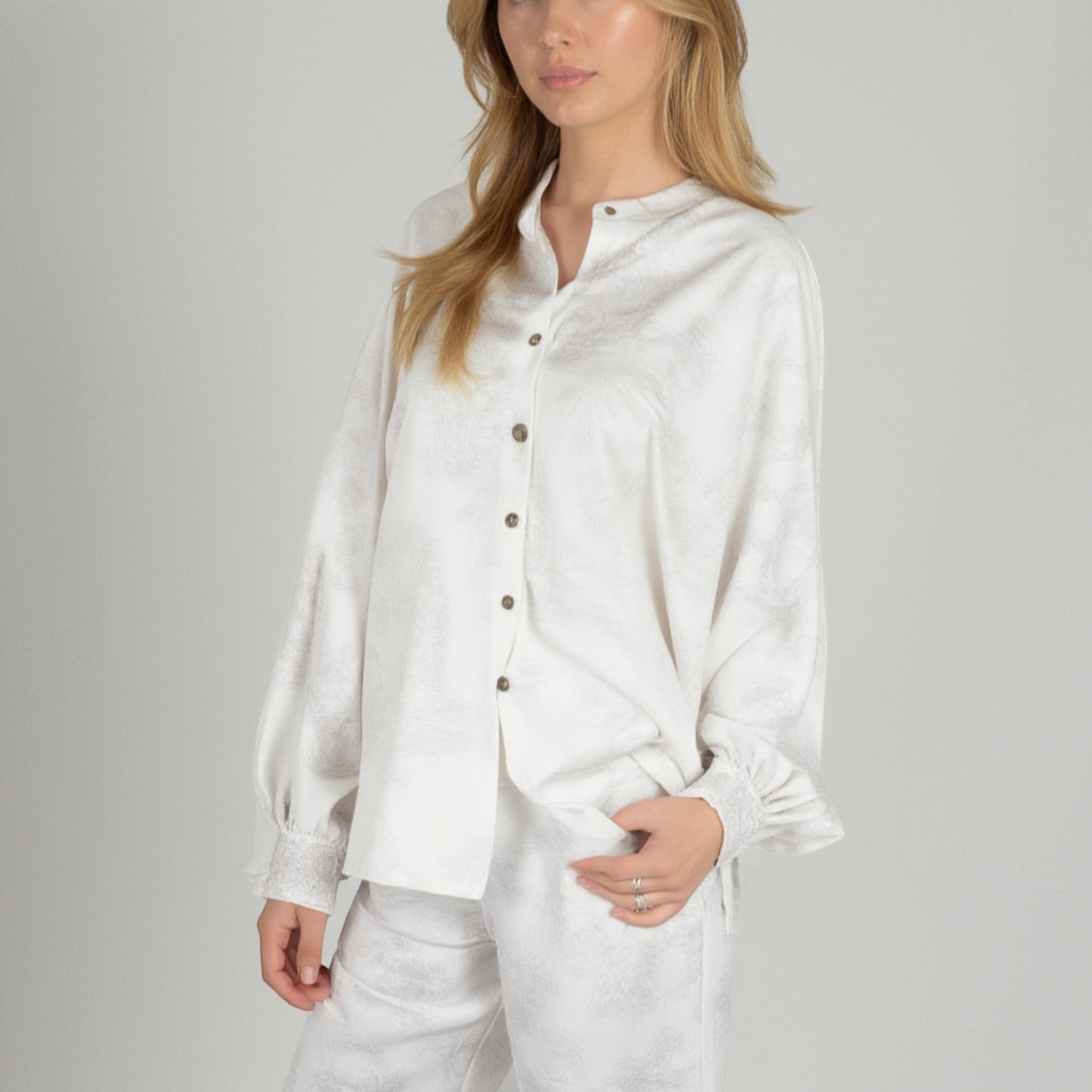 Lounge Women's Toile Print Button Up Pajama Set with Long Sleeve Top and Elastic Waist Drawstring Pants