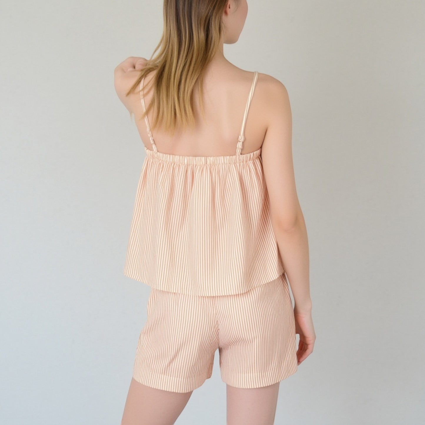 Lounge Women's Striped Pajama Set with Ruffle Trim Cami Top and Relaxed Fit Shorts