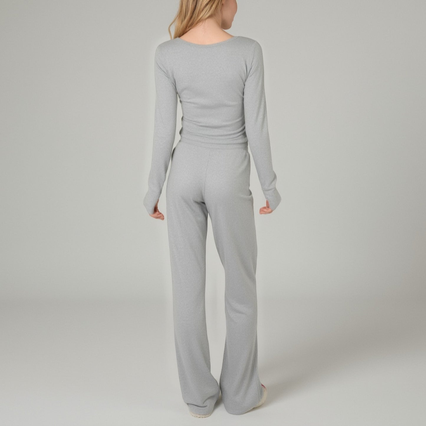 Lounge Women's Lace Trim Long Sleeve Lounge Top and Jogger Pants Pajama Set with Drawstring Waist