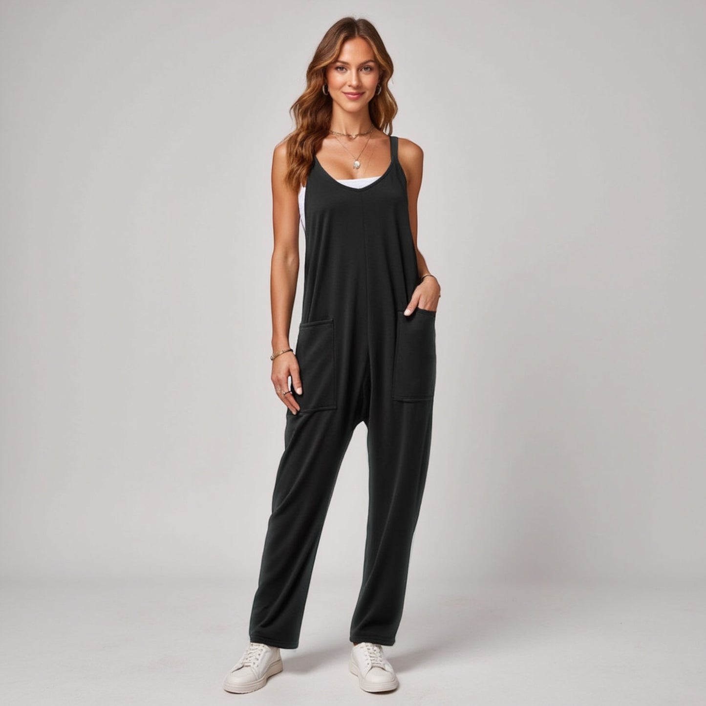 Women's Loose Fit Overalls with Adjustable Straps and Side Pockets