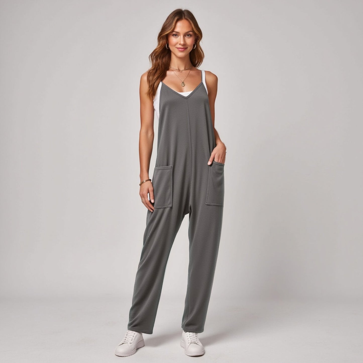Women's Loose Fit Overalls with Adjustable Straps and Side Pockets