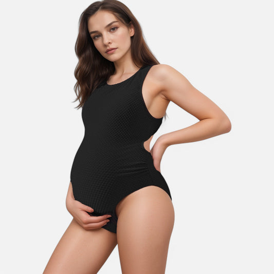 Swim Women's Maternity Ribbed One-Piece Swimsuit with Scoop Neck and Side Cutout Detail