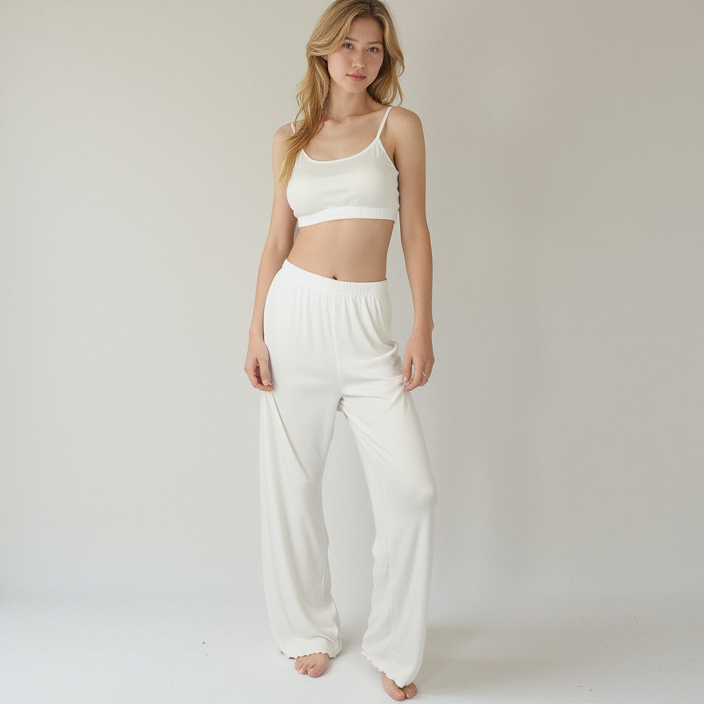 Lounge Women's Rib Knit Lounge Pants with Scalloped Hem and Soft Stretch Waistband