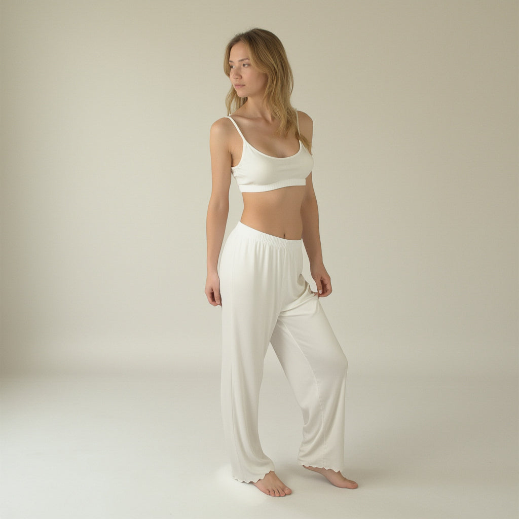 Lounge Women's Rib Knit Lounge Pants with Scalloped Hem and Soft Stretch Waistband