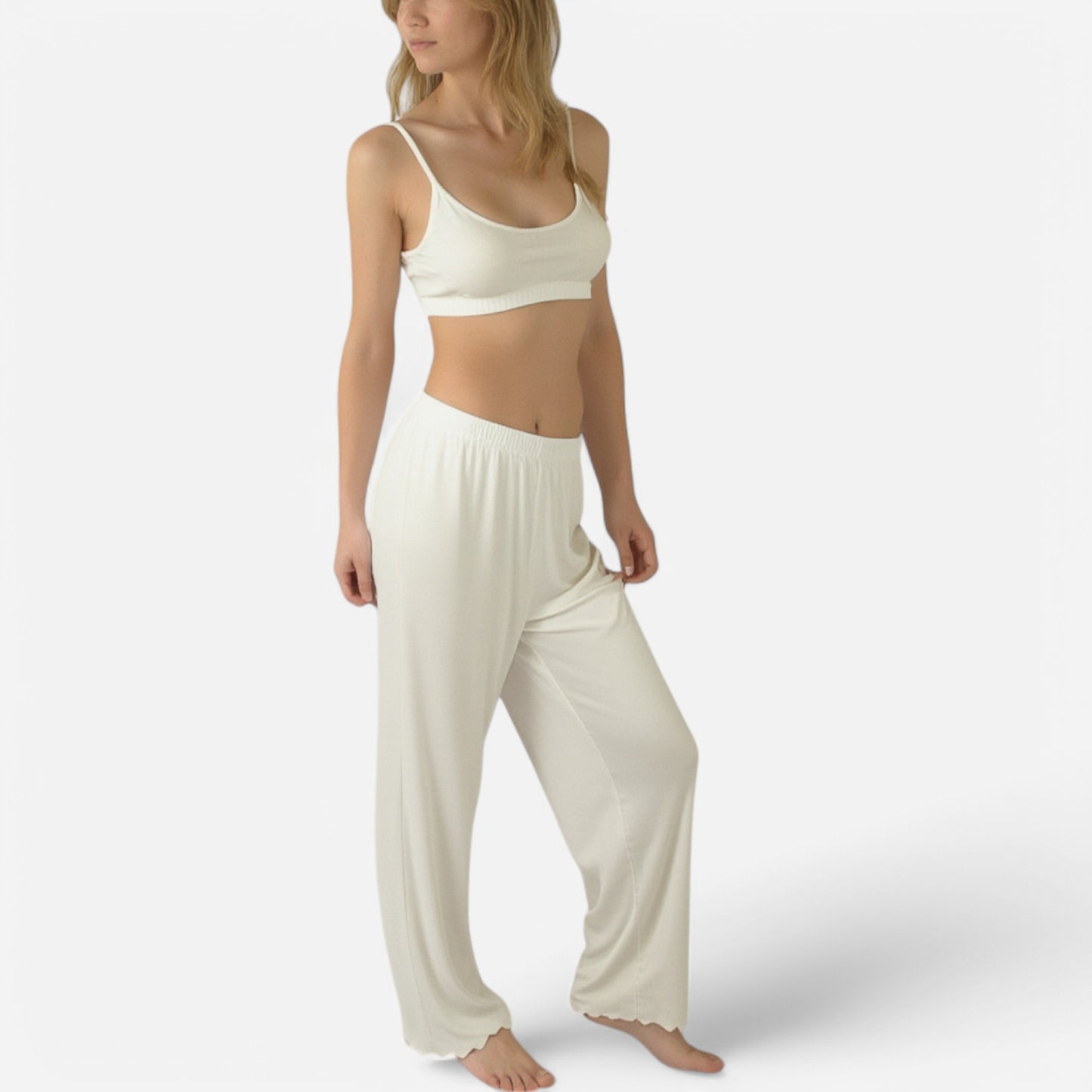 Lounge Women's Rib Knit Lounge Pants with Scalloped Hem and Soft Stretch Waistband