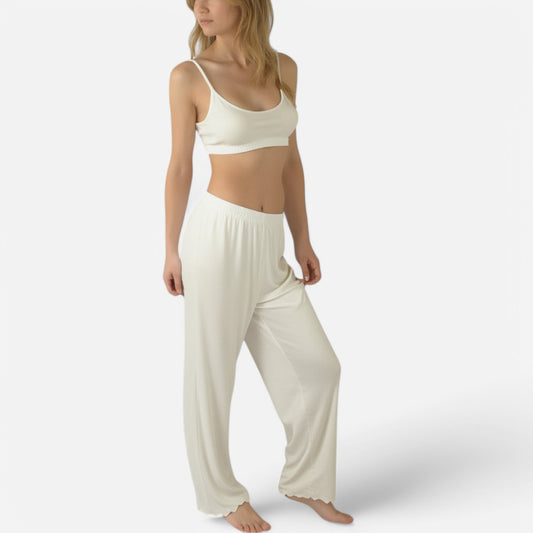 Lounge Women's Rib Knit Lounge Pants with Scalloped Hem and Soft Stretch Waistband