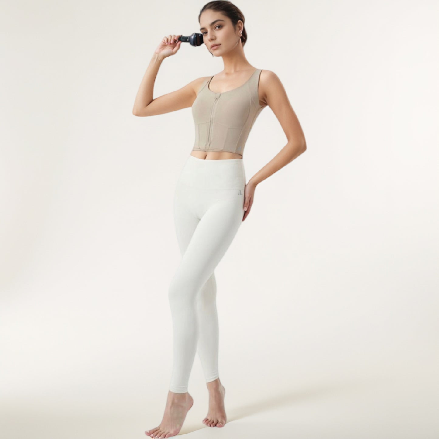 Zip-Up Cropped Athletic Tank Top with Built-In Bra and Contoured Seam Design