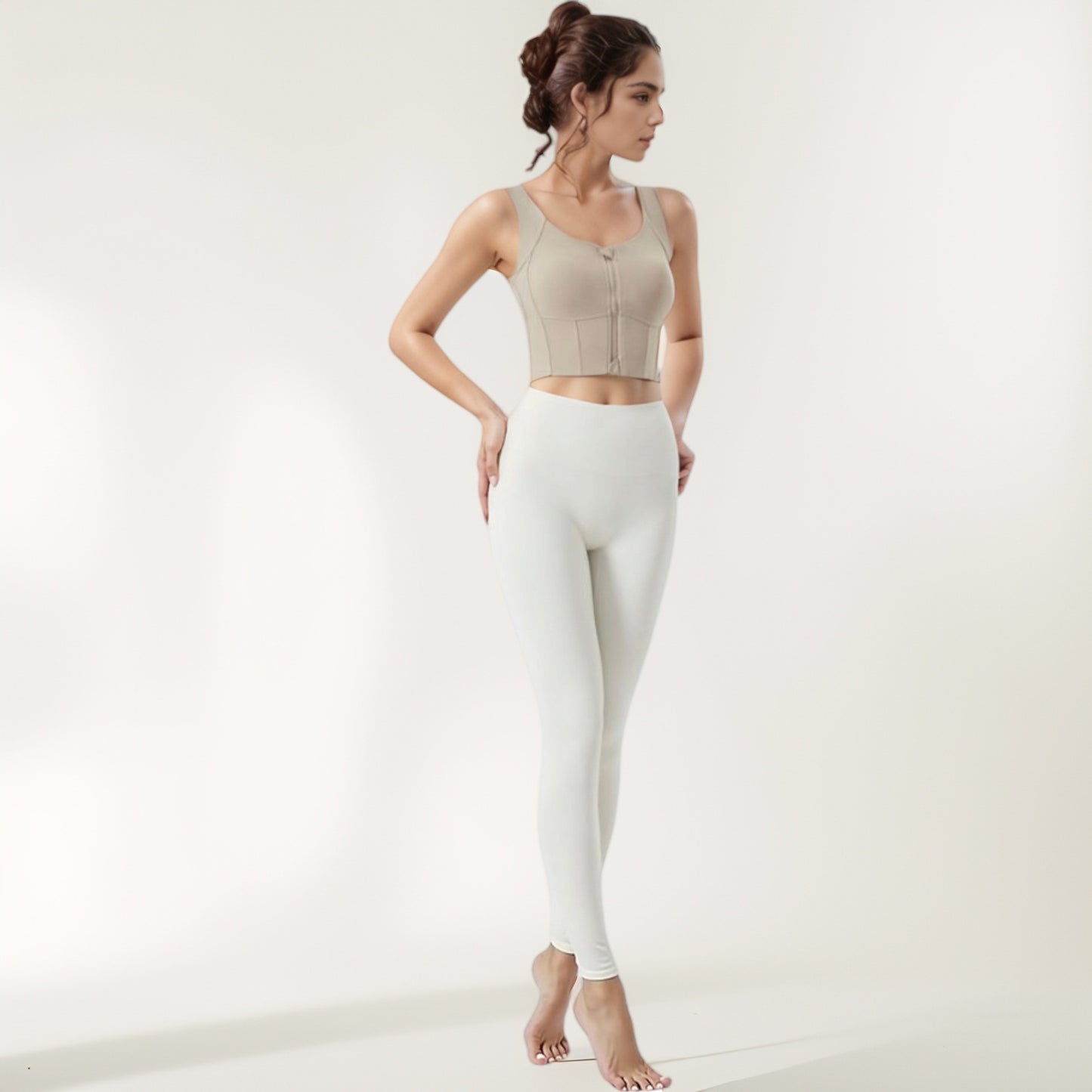 Zip-Up Cropped Athletic Tank Top with Built-In Bra and Contoured Seam Design