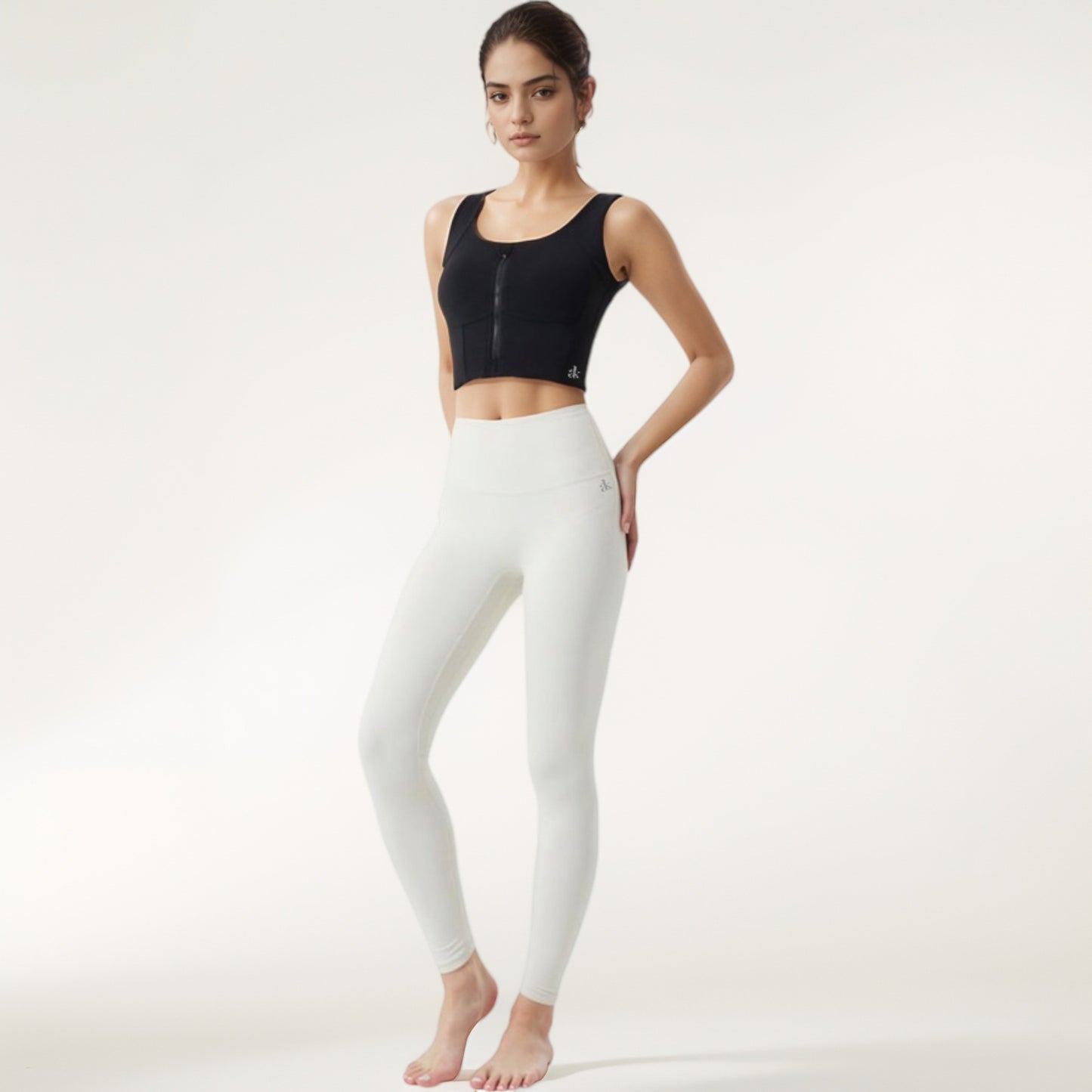 Zip-Up Cropped Athletic Tank Top with Built-In Bra and Contoured Seam Design