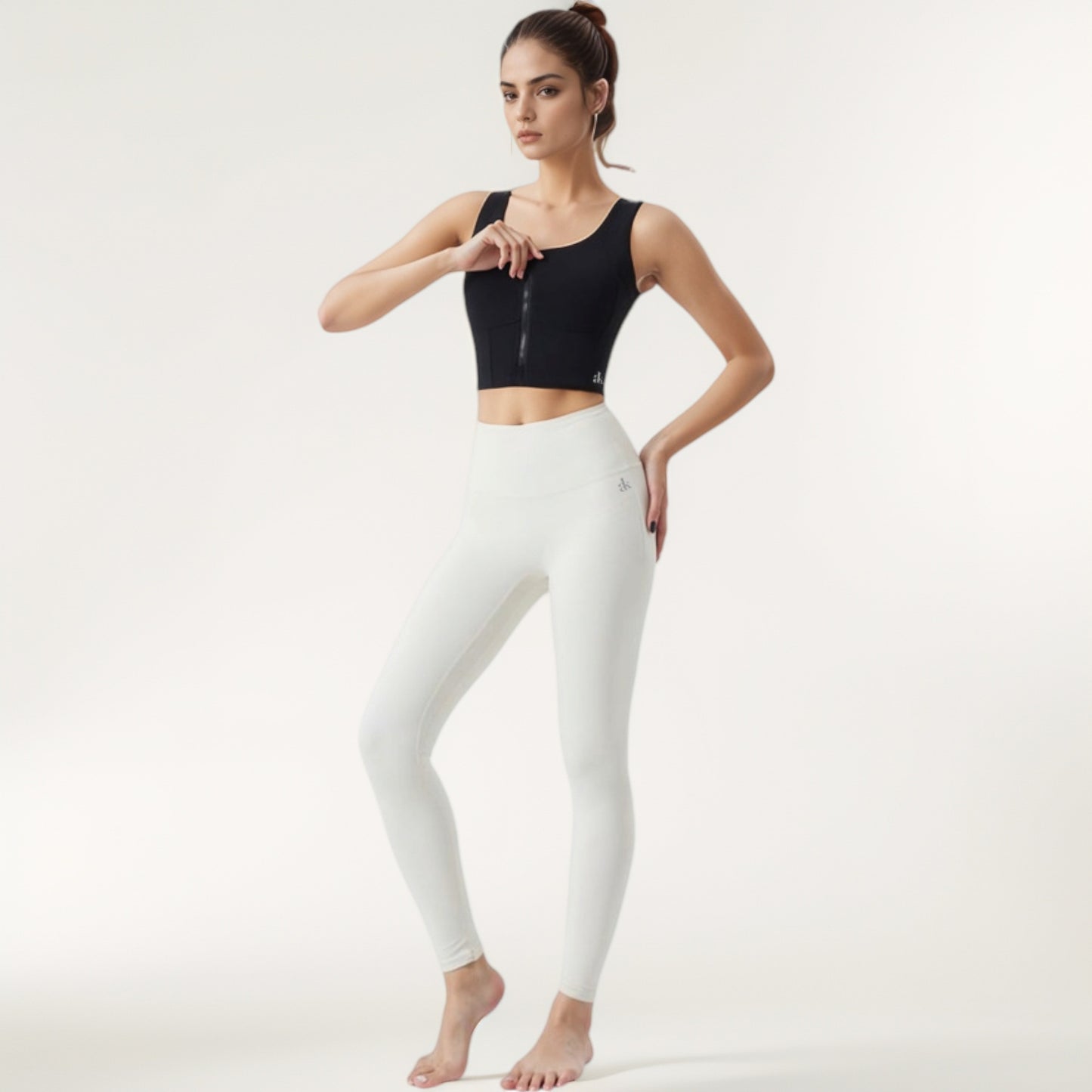 Zip-Up Cropped Athletic Tank Top with Built-In Bra and Contoured Seam Design