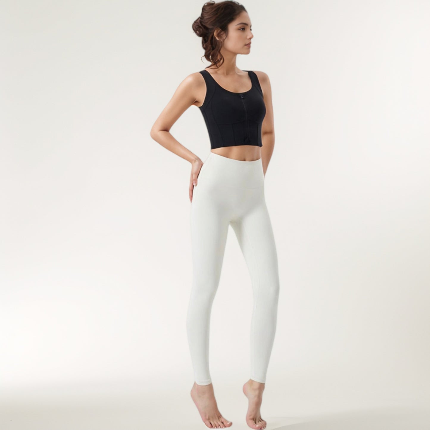 Zip-Up Cropped Athletic Tank Top with Built-In Bra and Contoured Seam Design