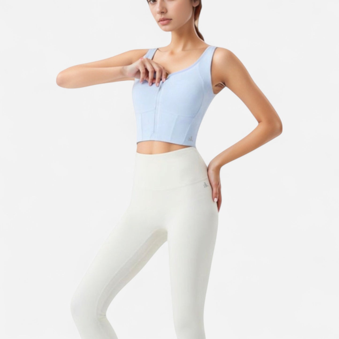 Zip-Up Cropped Athletic Tank Top with Built-In Bra and Contoured Seam Design