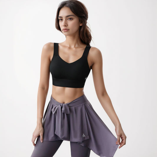 Adjustable Hook Back Sports Bra with Wide Shoulder Straps and Scoop Neck Front Design