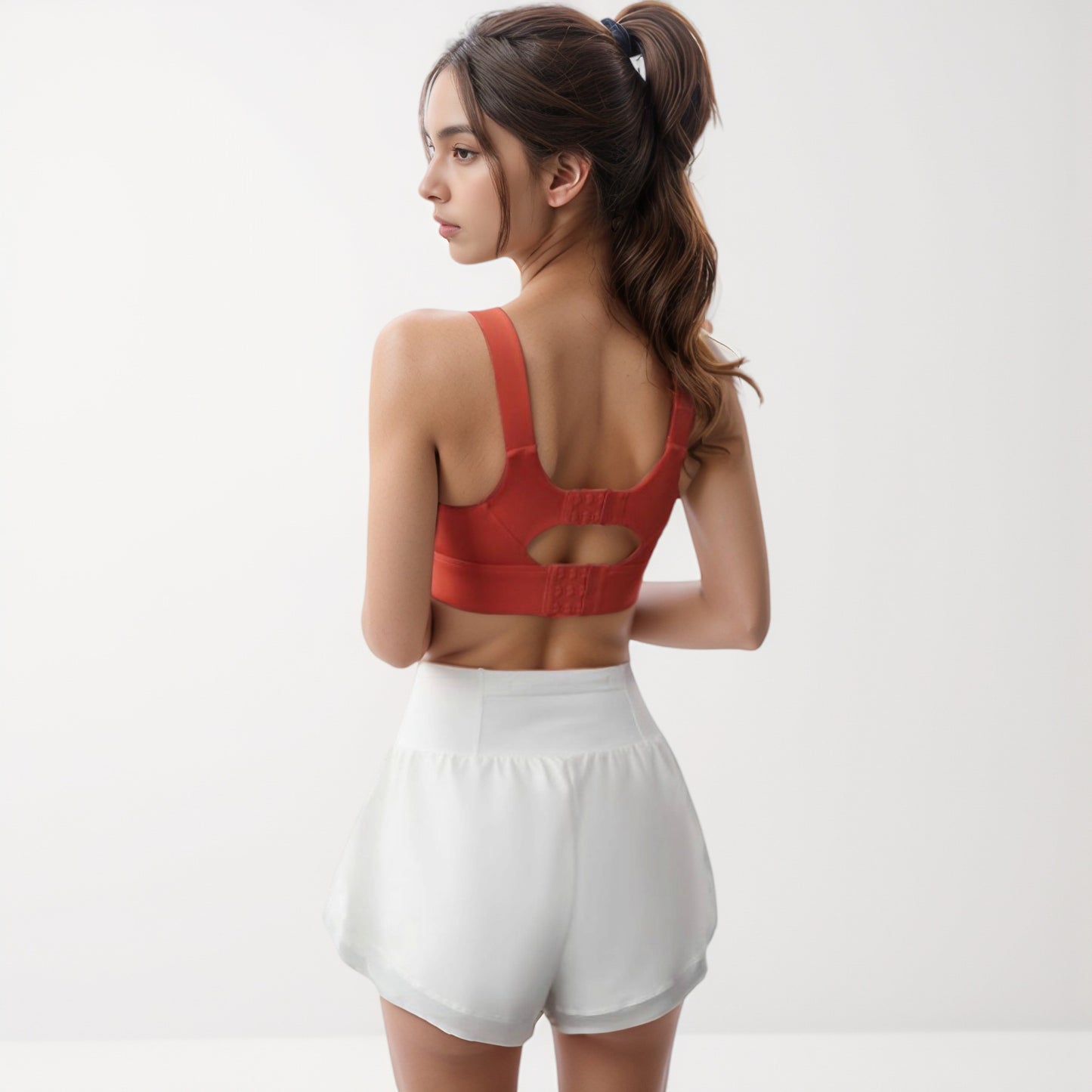 Adjustable Hook Back Sports Bra with Wide Shoulder Straps and Scoop Neck Front Design