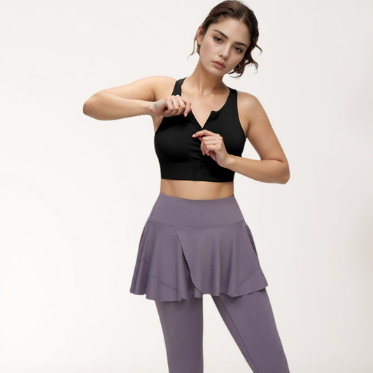 Front Zip Sports Crop Top with Scoop Neck and Wide Straps for Support