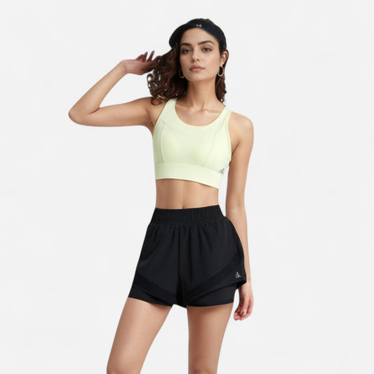 High Waist Layered Active Shorts with Inner Compression Liner and Wide Elastic Waistband