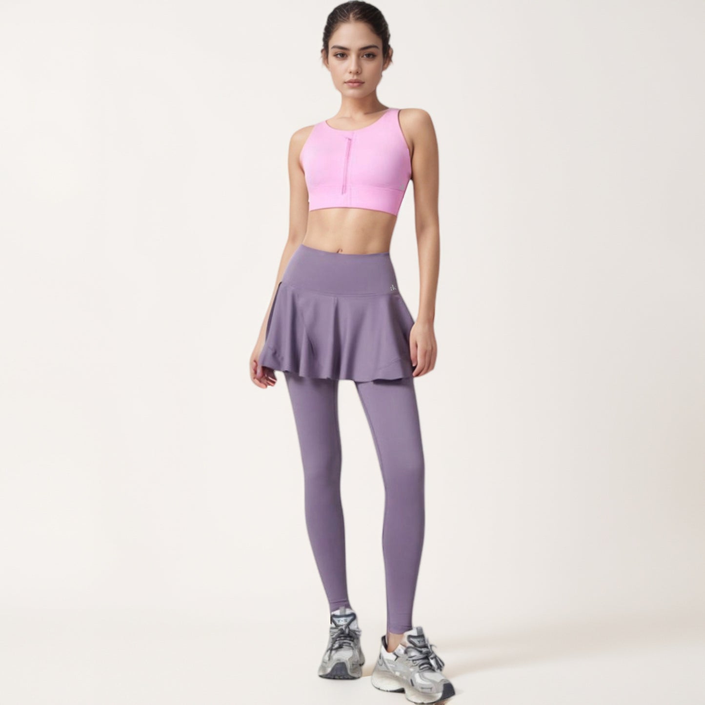 High Waist Leggings with Attached Flowy Skirt Overlay for Active and Casual Wear