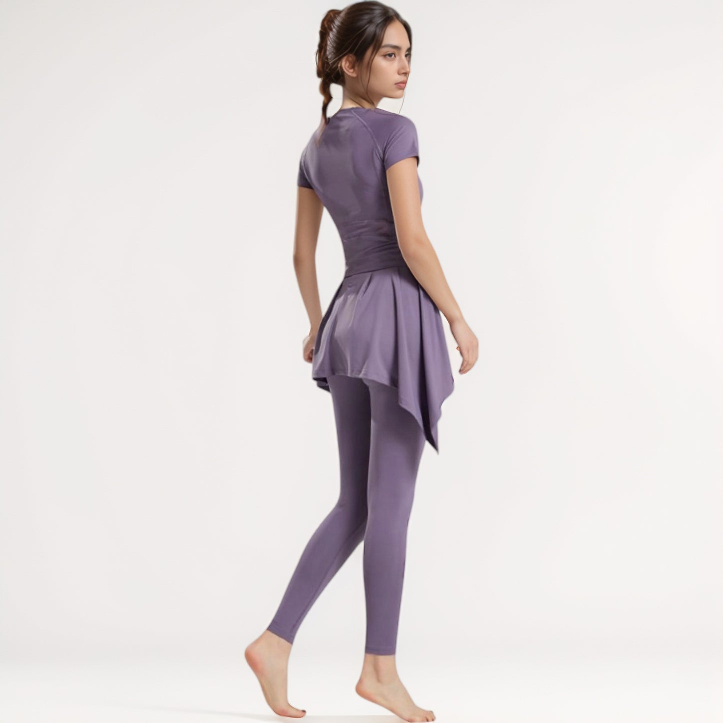 Full-Length Leggings with Attached Tie-Front Skirt Overlay for Active and Casual Looks